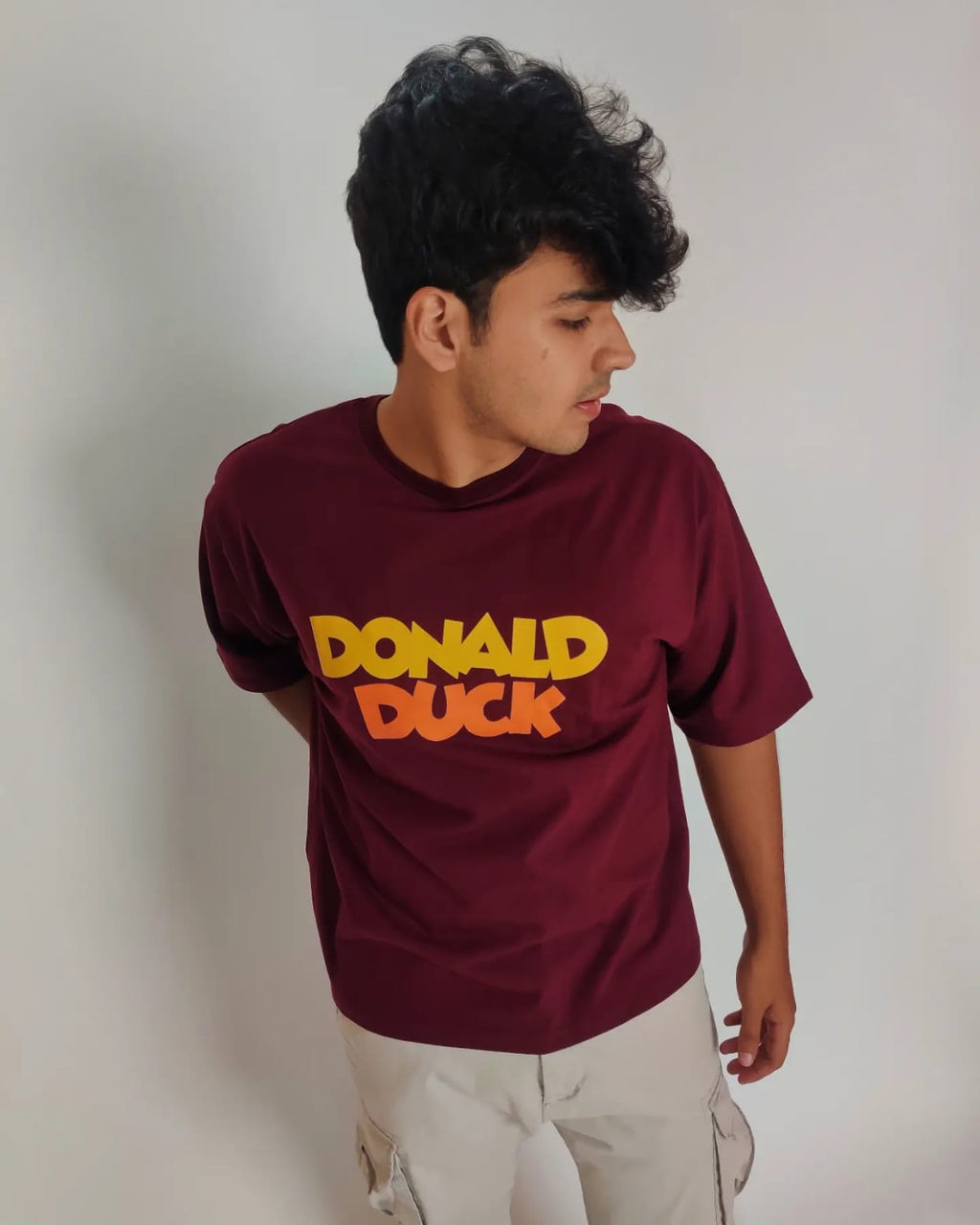 Oversized Maroon Donald Duck Unisex T-Shirt – Streetwear Drop Shoulder Fit