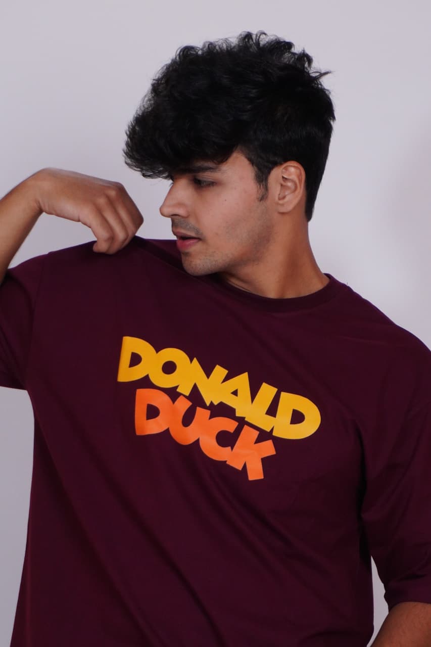 Oversized Maroon Donald Duck Unisex T-Shirt – Streetwear Drop Shoulder Fit