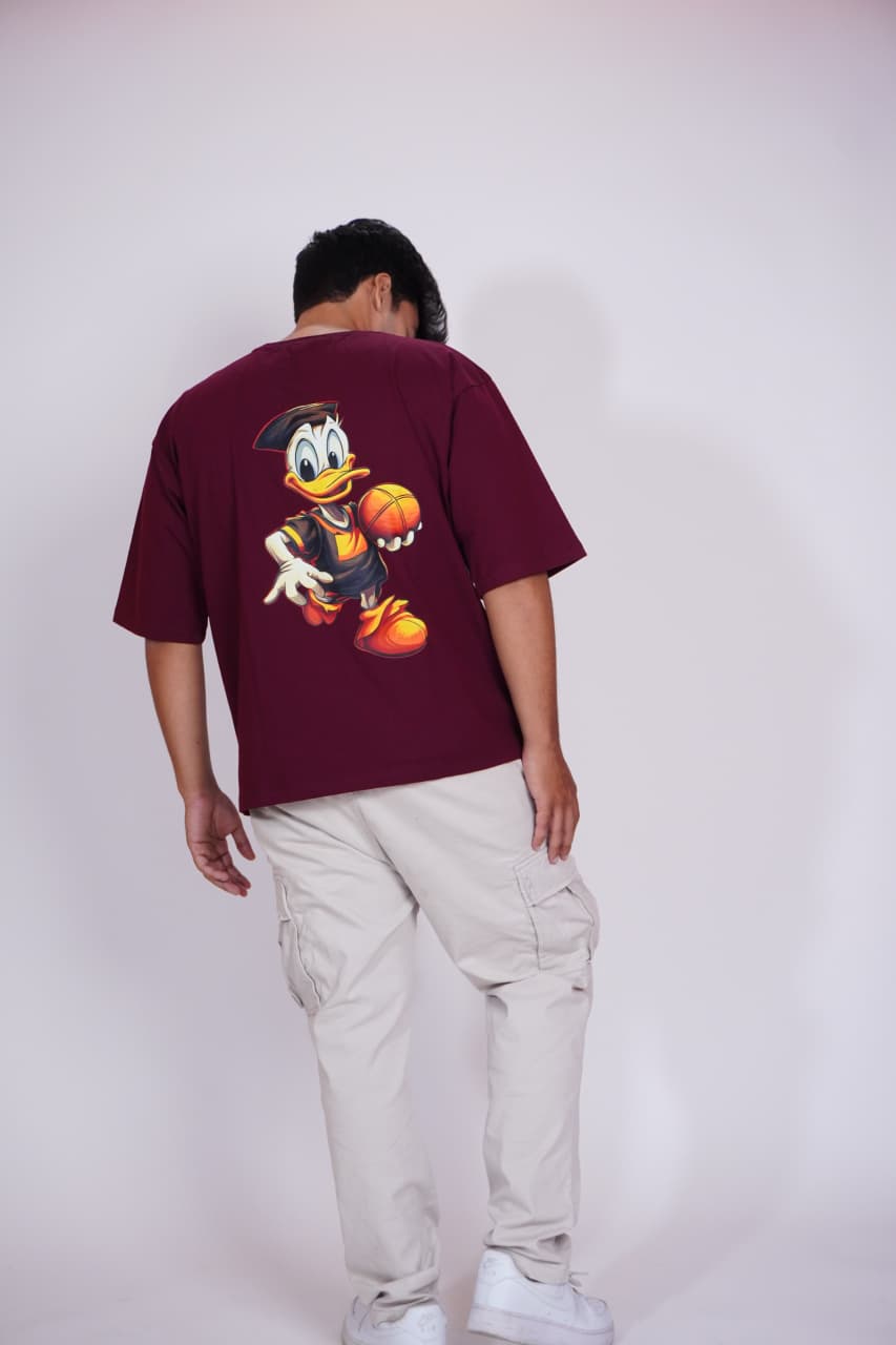 Oversized Maroon Donald Duck Unisex T-Shirt – Streetwear Drop Shoulder Fit