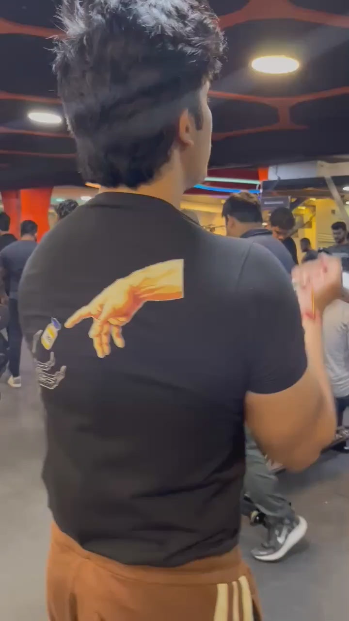 Fitted Black Muscle Gym T-Shirt – Iconic Creation Print Workout Tee