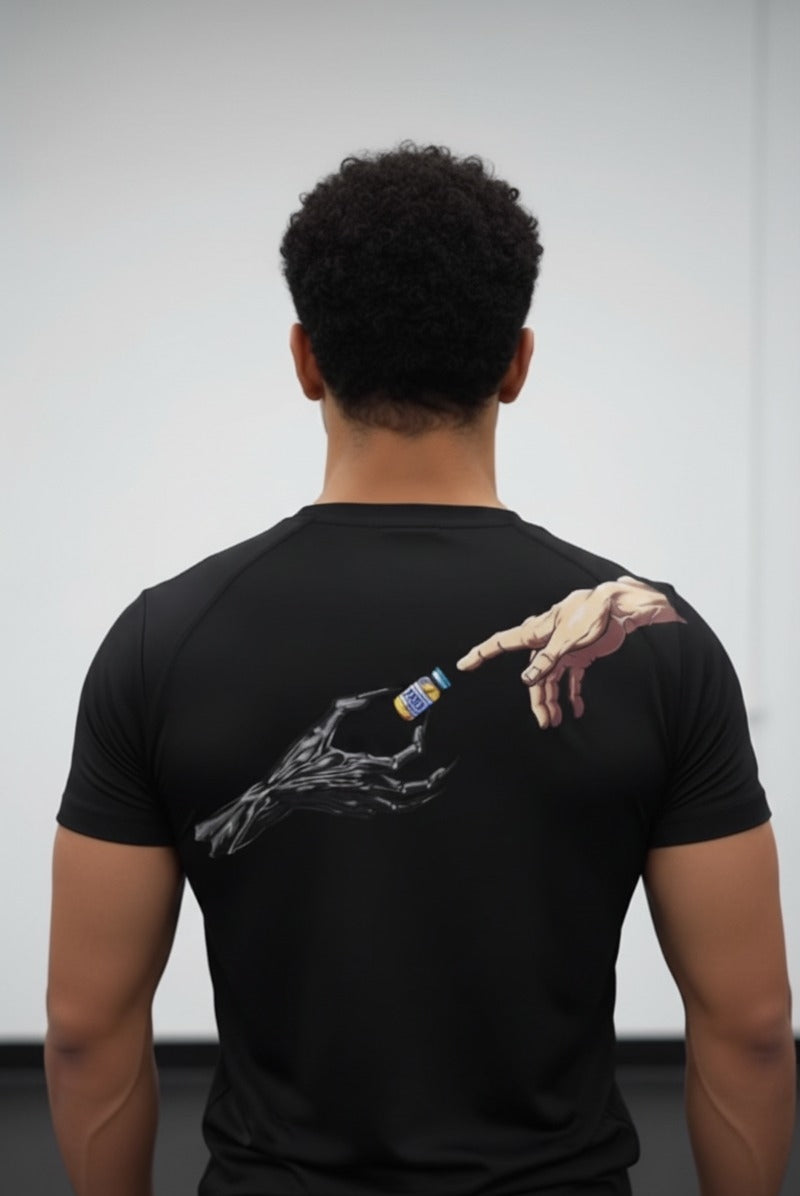 Fitted Black Muscle Gym T-Shirt – Iconic Creation Print Workout Tee